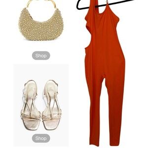 Chic Orange Halter Jumpsuit with Tapered Legs